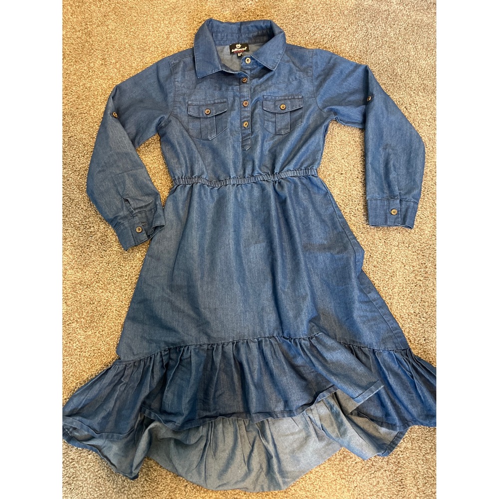 Dollhouse Denim Shirtdress Hi Low Ruffle Hem Girls Size 14 16
